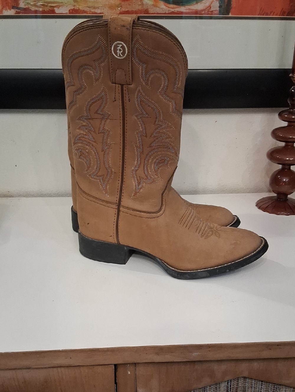 Tony Lama Tan Embroidered Western Cowboy Boots